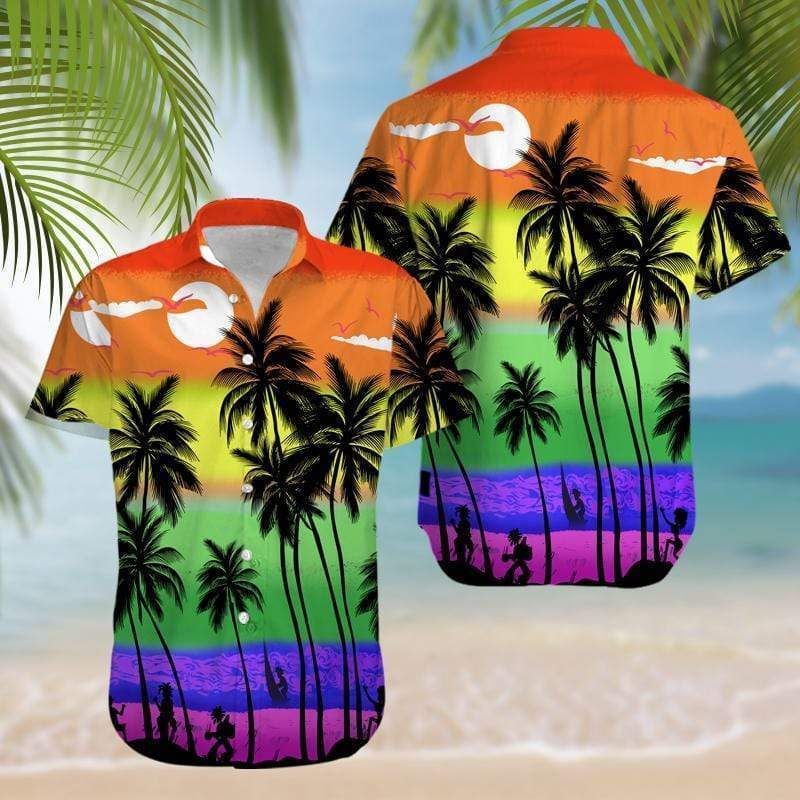 Get Here Lgbt Beach Palm Tree Hawaii Aloha Shirts Dh Ha107124