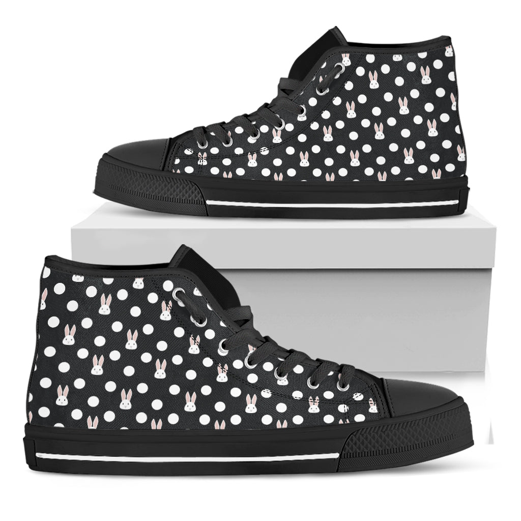 Polka Dot Rabbit Pattern Print Black High Top Shoes