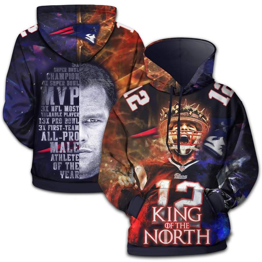 Tom Brady New England Patriots King Of The North Awards 3D Shirts Hoodie Sweatshirt