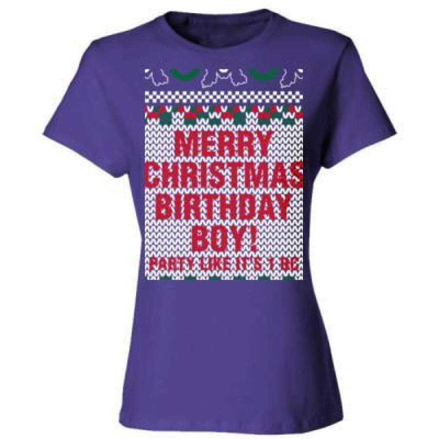 AGR Merry Christmas Birthday Boy Jesus Ugly Sweater – Ladies’ Cotton T-Shirt