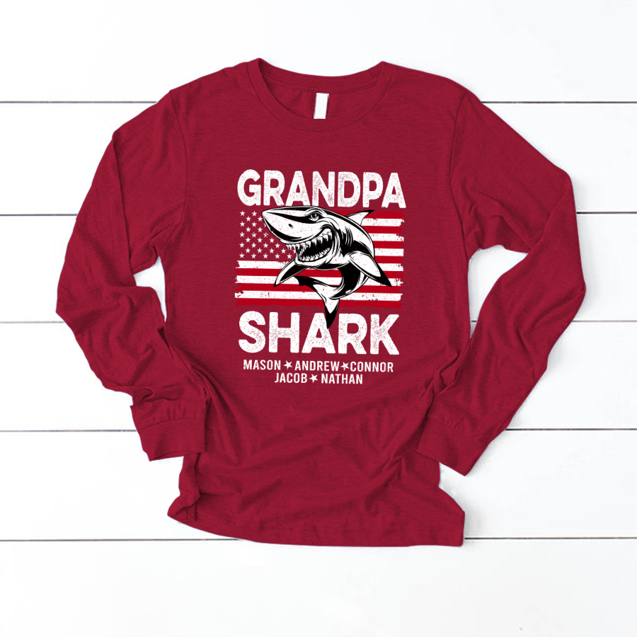 Vintage Flag Grandma Shark Personalized Shirt Custom Kids Name Shirt Father’S Day Shirt