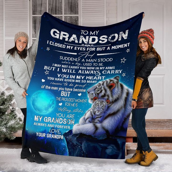 To My Grandson I Will Always Carry You In My Heart Wrap Yourself In This Blanket Fleece Blanket Gift For Family, Birthday, Grandson Gift Home Decor Bedding Couch Sofa Soft And Comfy