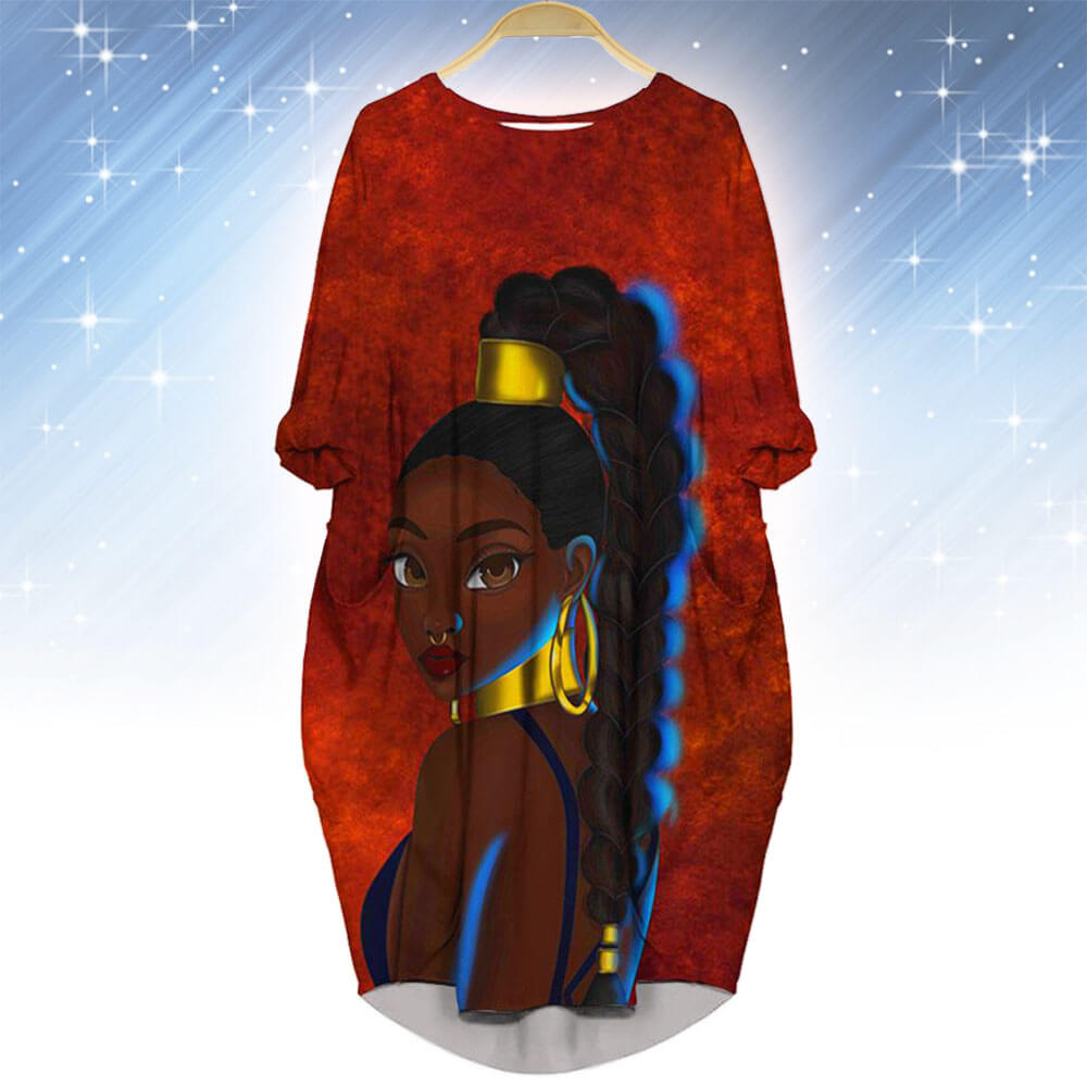 African Dresses Cute Black Afro Lady Black Girl Magic Long Sleeve ...
