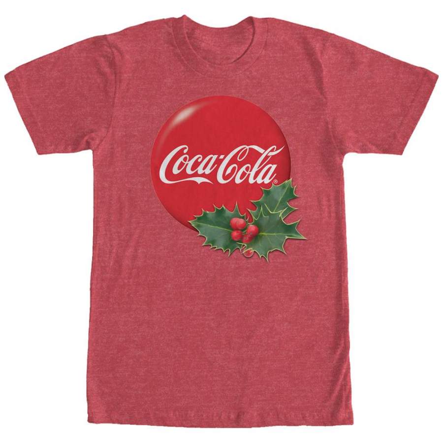 Coca Cola Men’s Christmas Classic Holly  T Shirt Red Heather