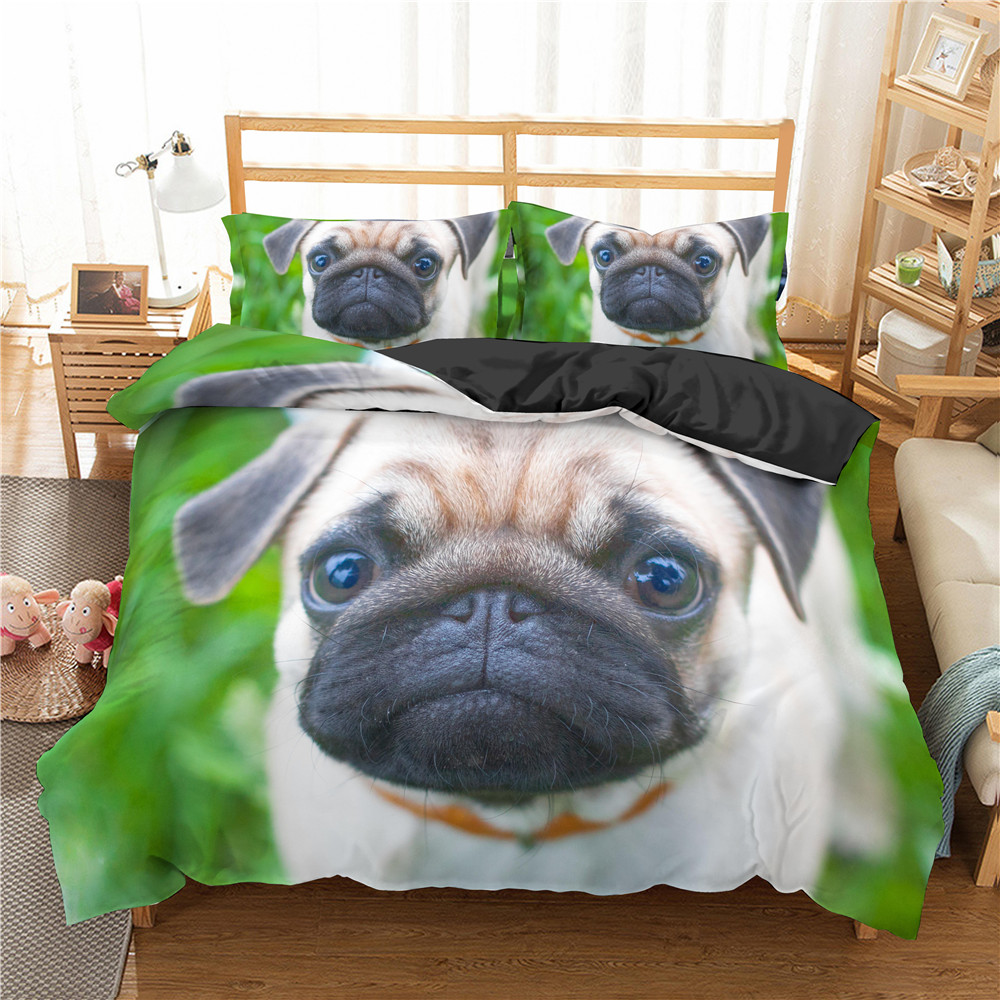 3D Pug Dog Bedding Set Duvet Cover Queen King Size Puppy Dogs Bedding Setquilt Cover With Pillowcasee