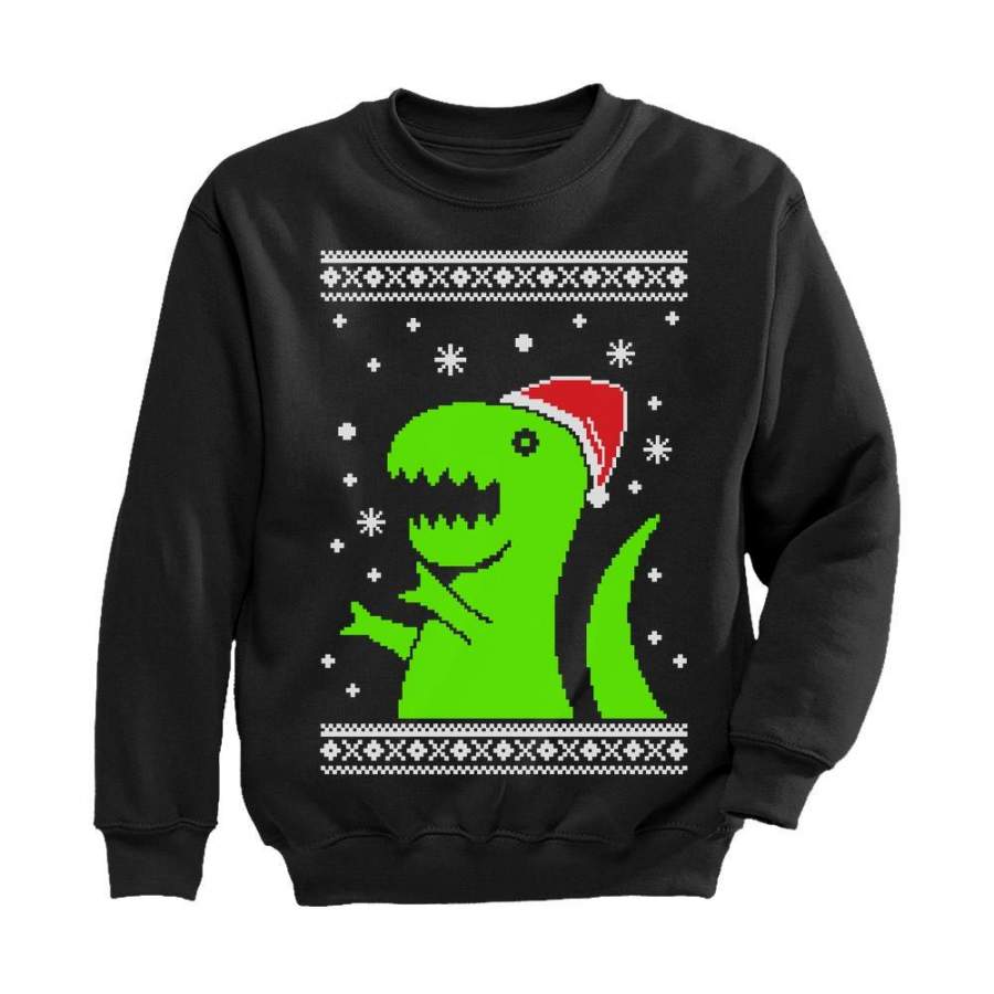 Big Green Trex Santa Ugly Christmas Sweater – Funny Youth Kids Sweatshirt