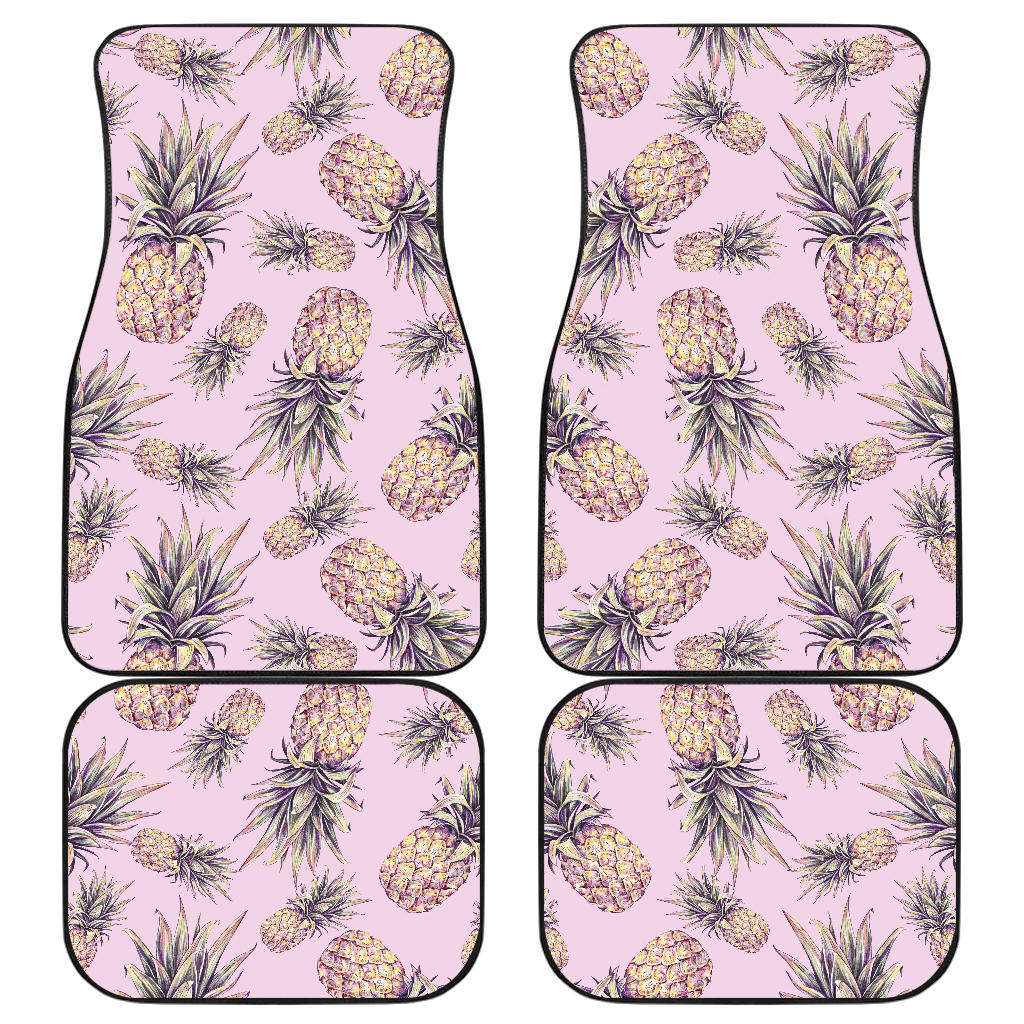 Pink Vintage Pineapple Pattern Print Front And Back Car Floor Mats, Front Car Mat