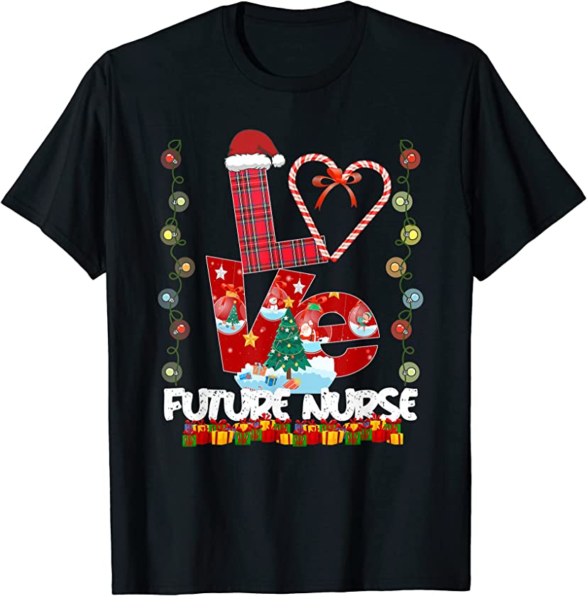 Love Future Nurse Santa Hat Candy Xmas Pajama T-Shirt