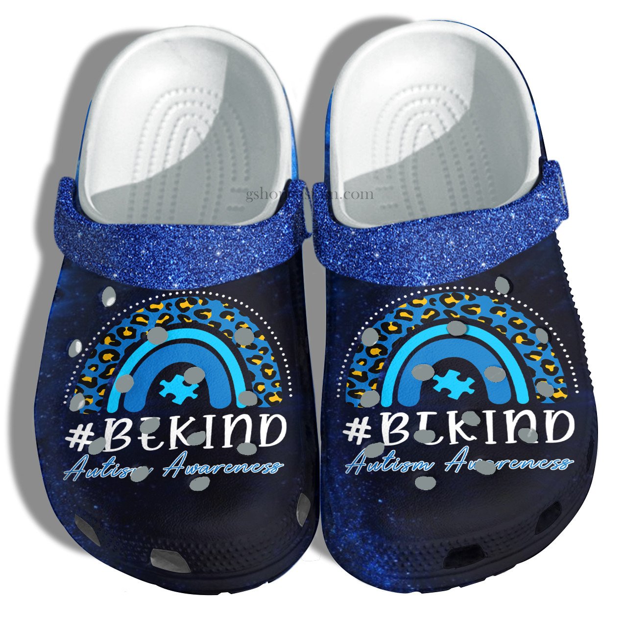 Rainbow Blue Leopard Be Kind Twinkle Crocs Shoes – Wear Autism Blue Shoes Croc Clogs Gift Mother – Cr-Ne0052