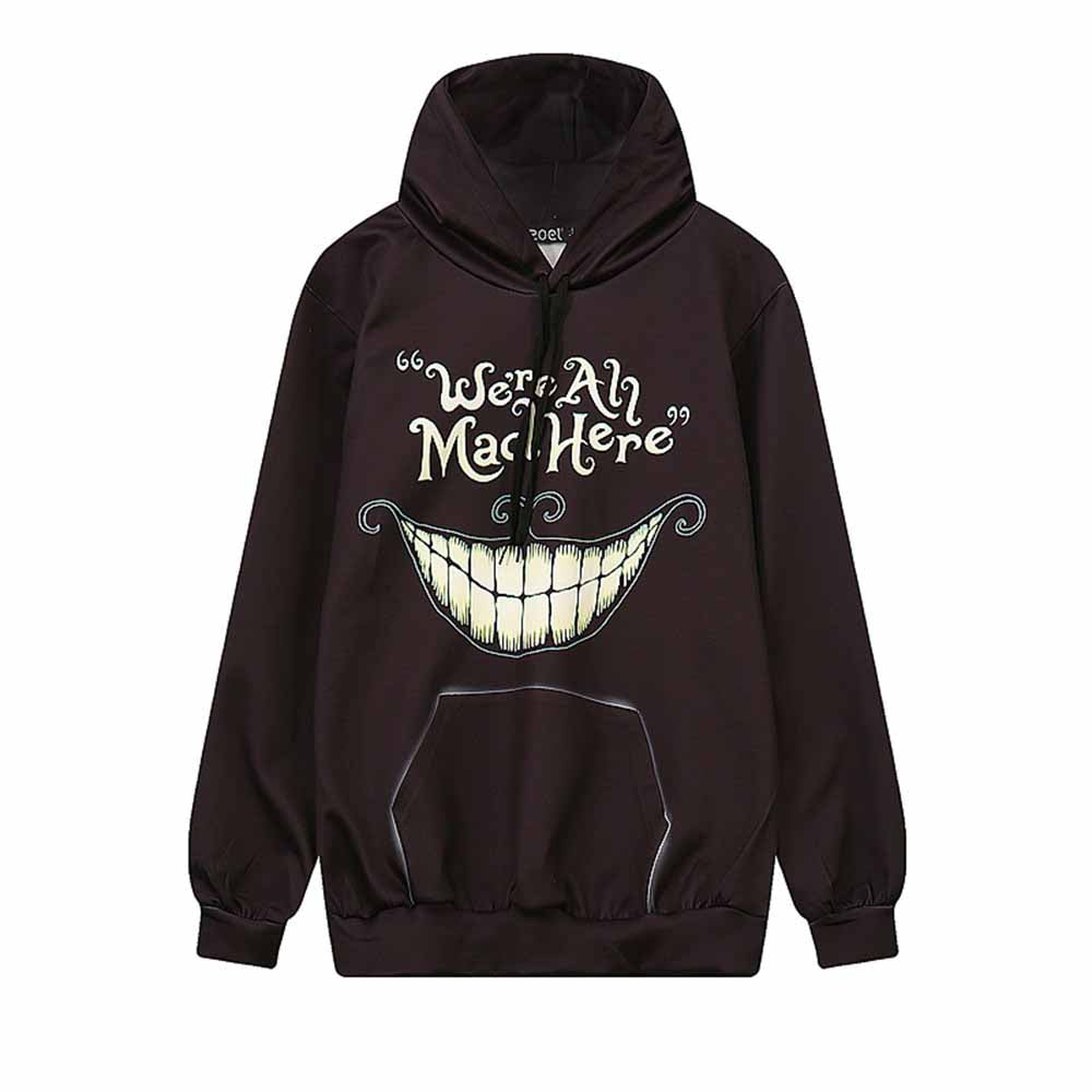 We’Re All Mad Here Grin Printed Hip Hop Loose Hoodies