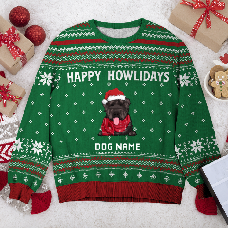 Bouvier Des Flandres Happy Howlidays Personalized Sweater, Dog Ugly Christmas Sweater