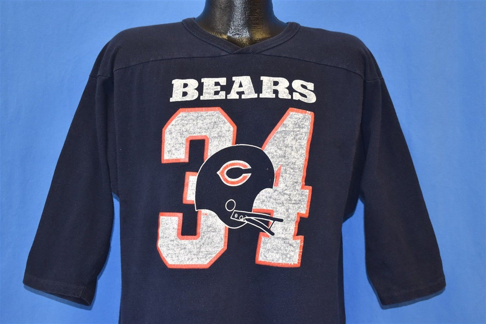 80S Chicago Bears 34 Walter Payton Champion 3/4 Sleeve T-Shirt