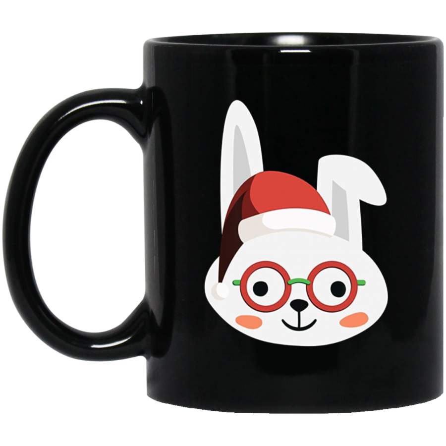 Christmas Rabbit With Red Glasses Cute Funny Holiday 11 oz 15 oz Black Mug