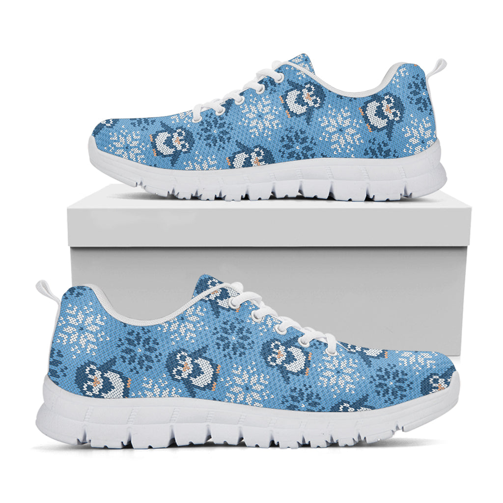 Snowy Penguin Knitted Pattern Print White Sneakers