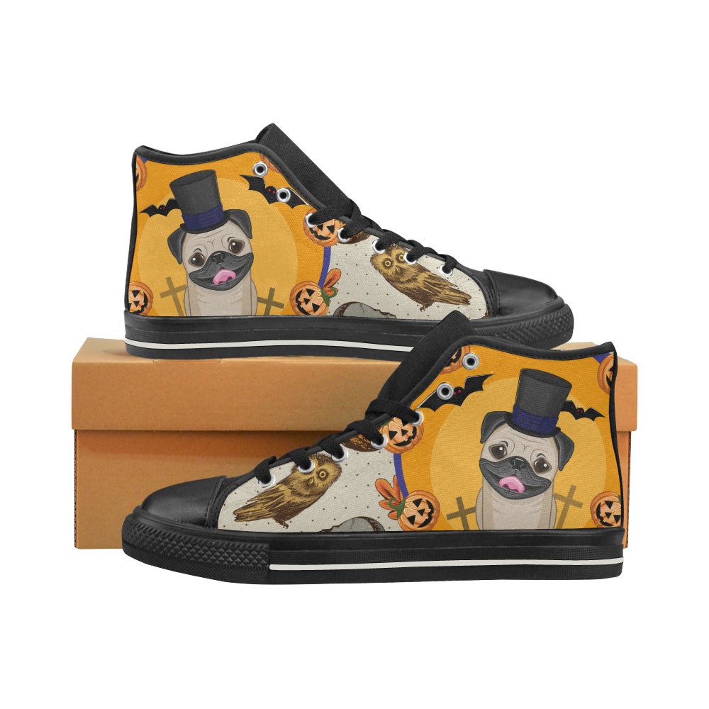 Pug Halloween Black High Top Canvas Women’s Shoes/Large Size