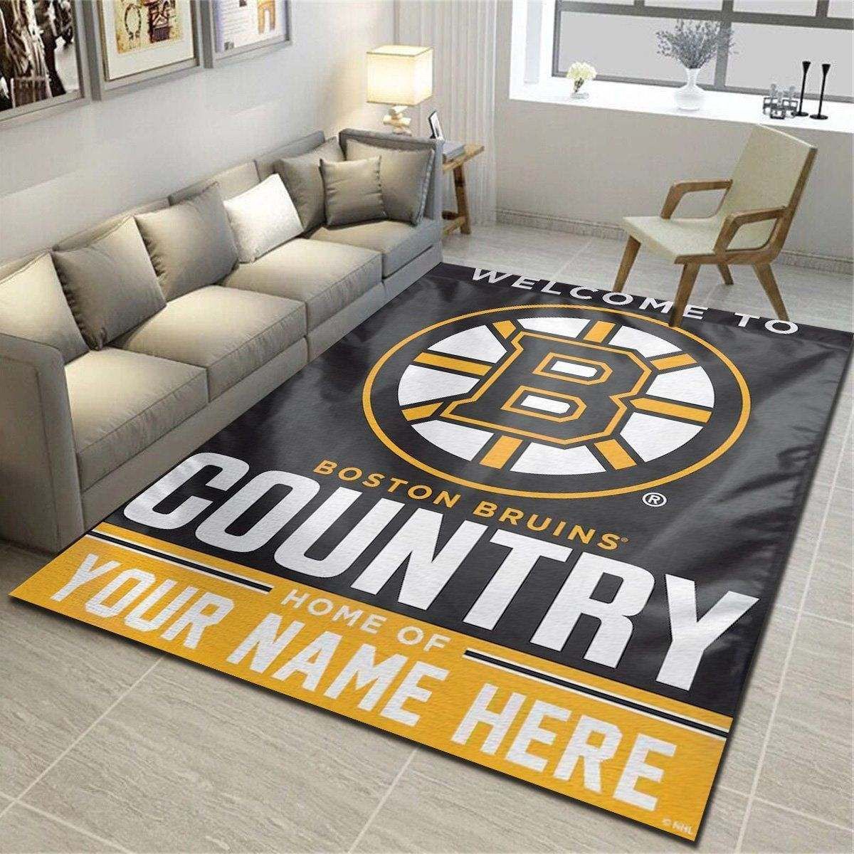 Boston Bruins Personalized Area Rug, Team Living Room Carpet, Customized Fan Cave Floor Mat