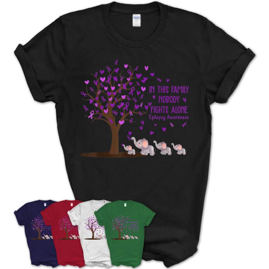 Elephants Family Nobody Fights Alone Epilepsy Awareness T-Shirt – Teezou Store