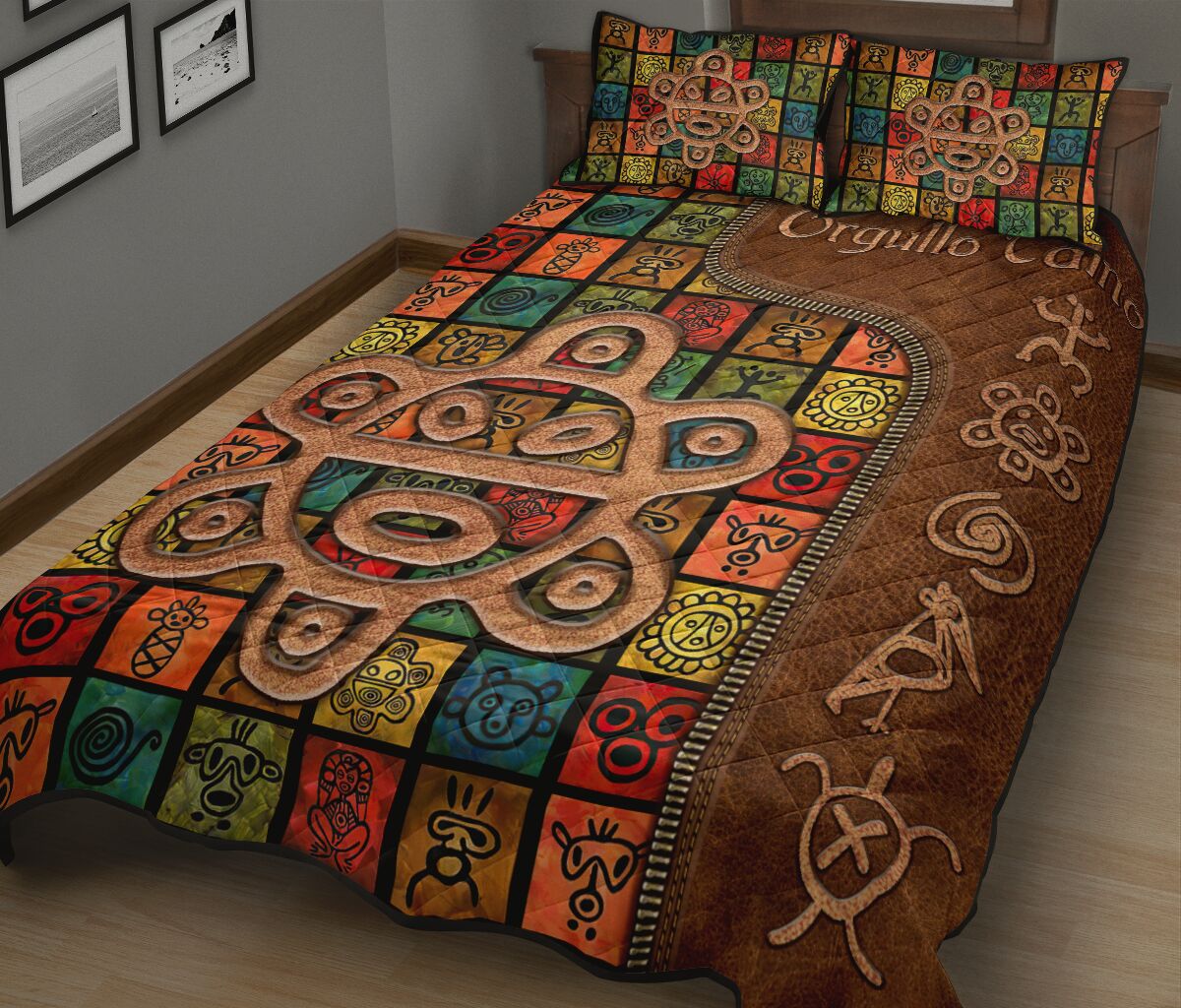 orgullo-taino-leather-pattern-print-puerto-rican-quilt-set-0622-aretha-store