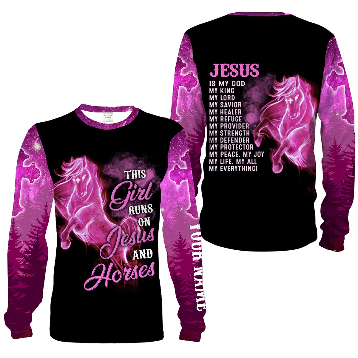 This girl runs on Jesus and horse pink galaxy Customize Name 3D All Over Printed Shirts, gifts for horse lovers Chipteeamz NQS1456