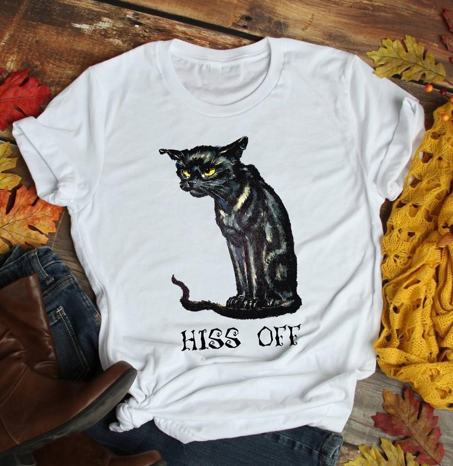 Black Cat Hiss Off Weird Kitten Meowy Funny Unisex T-Shirt Hoodie Sweatshirt Plus Size S-5Xl