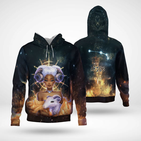 Zodiac Aries Girl For Black Queen Aries All Over Print 3D Unisex Hoodie Us Size