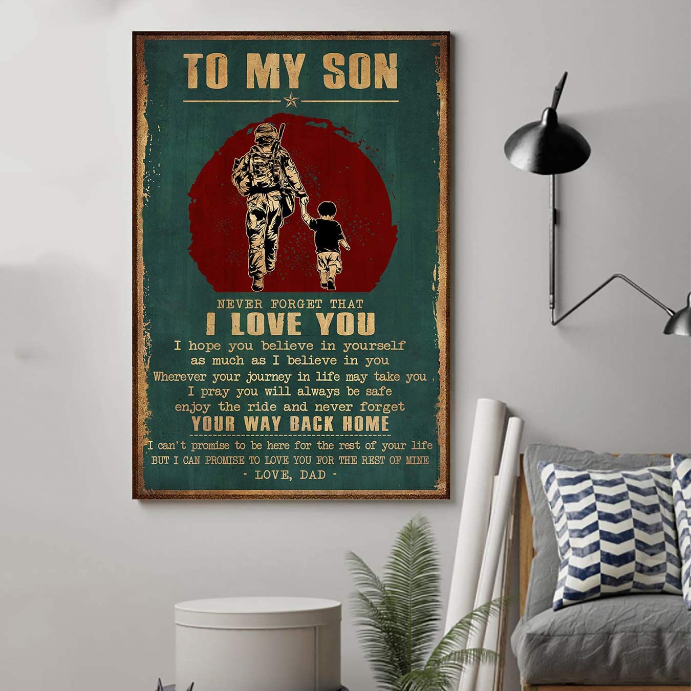 Poster for Room Aesthetic – Command Strips Wall Decor – Qh283 Customizable Soldier Poster – Dad to Son- Way Back Home