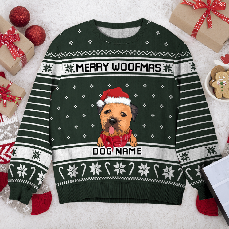 Borzoi Merry Woofmas Personalized Sweater, Dog Ugly Christmas Sweater