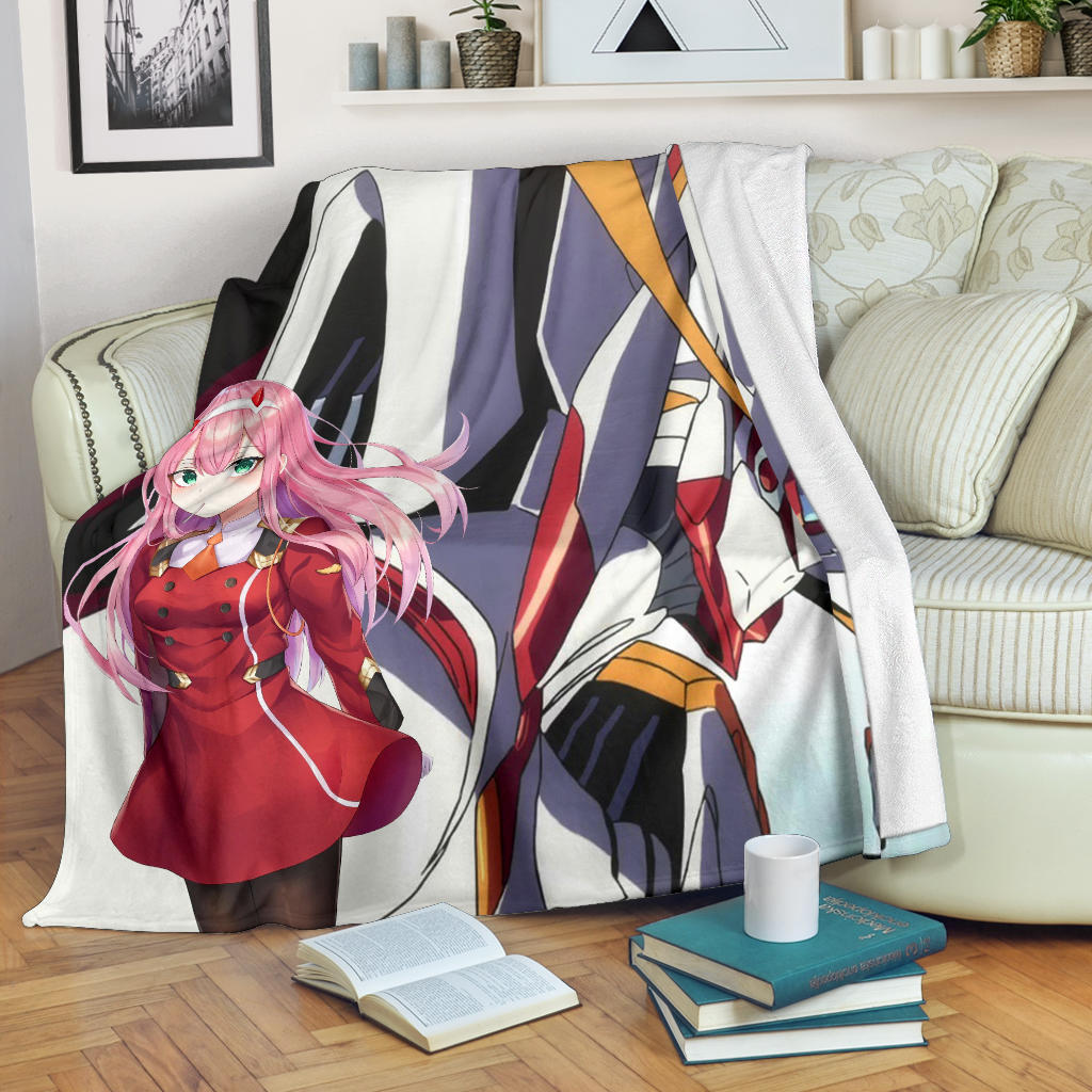 Darling In The Franxx Anime Fleece Blankets | Zero Two Eating Candy Strelizia Face Fleece Blanket