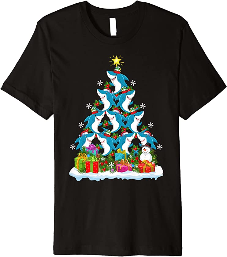 Shark Fish Xmas Tree Lighting Santa Shark Christmas Premium T-Shirt