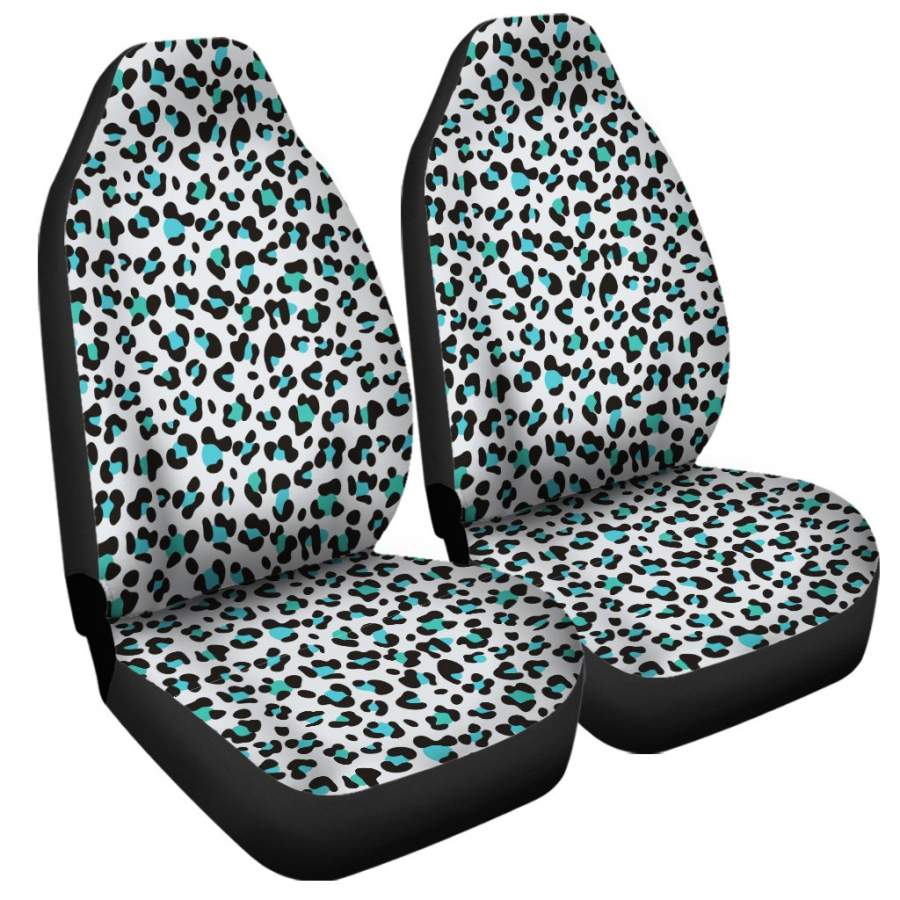 White And Teal Leopard Print Universal Fit Car Seat Covers