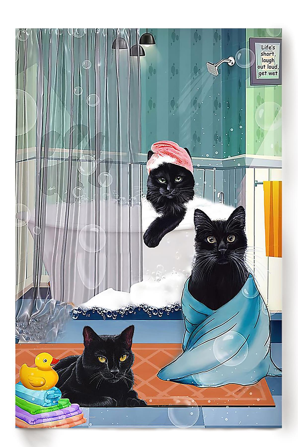 Black Cats Animal Wall Art Gift For Cat Lover International Cat Day Kitten Foster Bathroom Decor Poster