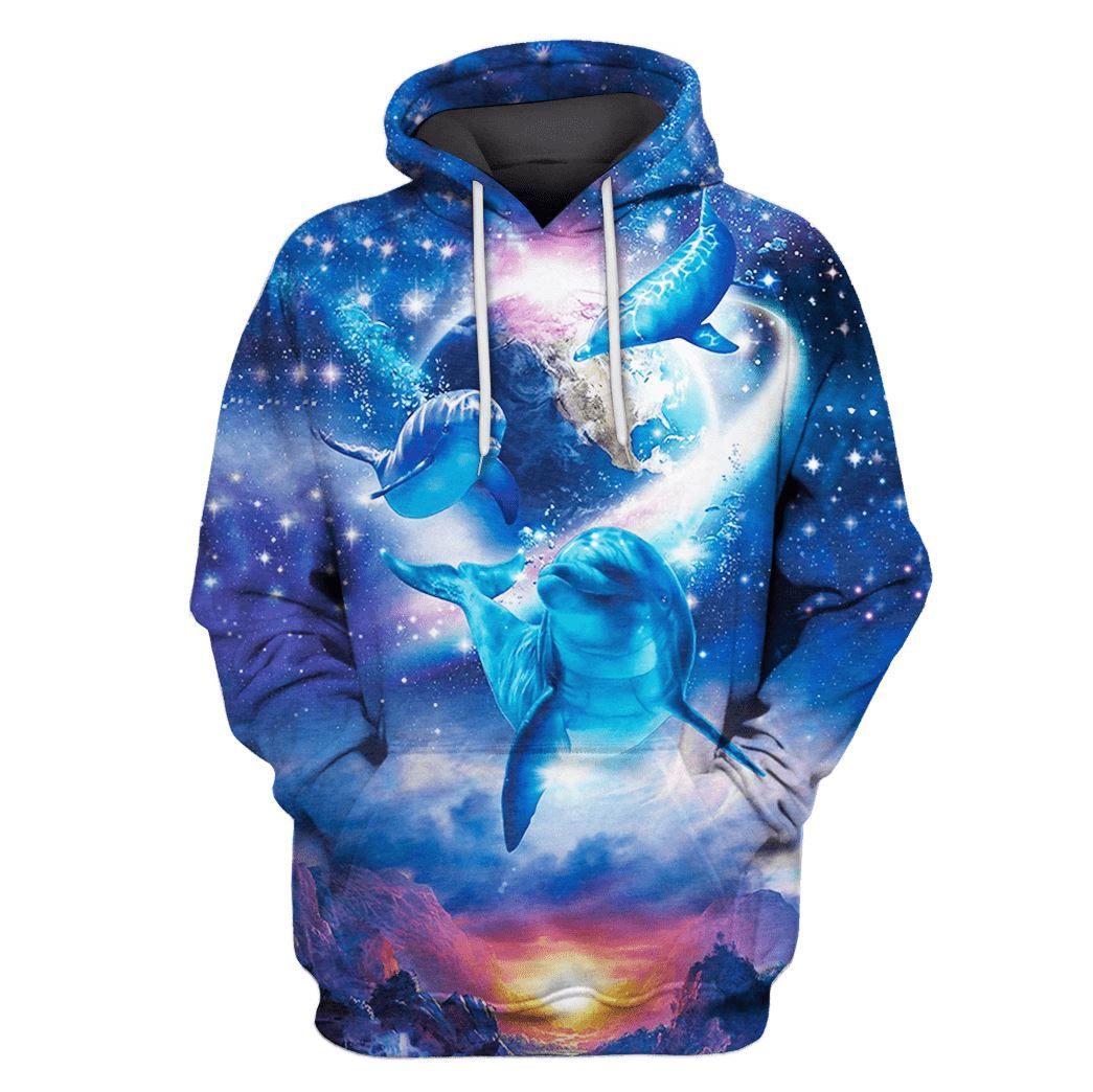 Flowermoonz Dolphins In The Space With Planets Custom T-Shirt – Hoodies Apparel