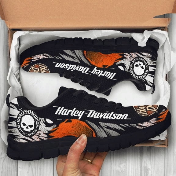 Harley Davidson Print Sneakers, Women’s Sneakers, Handmade Crafted sneaker black Shoes birthday gift Fashion Fly Sneakers TL97