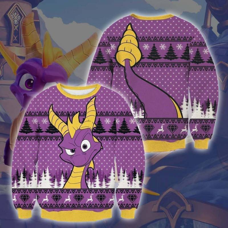 Spyro SPR Knitting Pattern 3D Print Ugly Christmas Sweatshirt