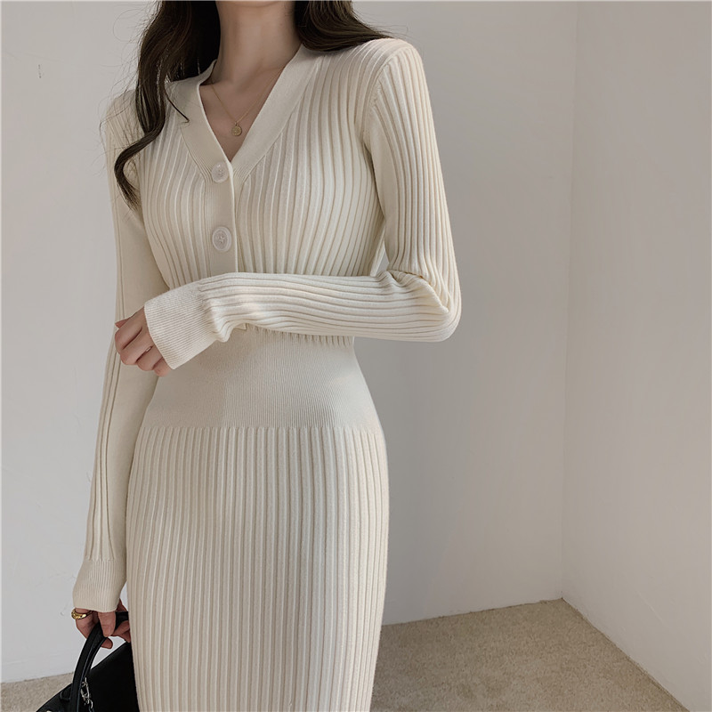 Sweater Dress Women Knitted Autumn Winter Thick Solid Korean Warm 2022 Woman Dresses Vintage Elegant Clothing Bodycon Vestido alx