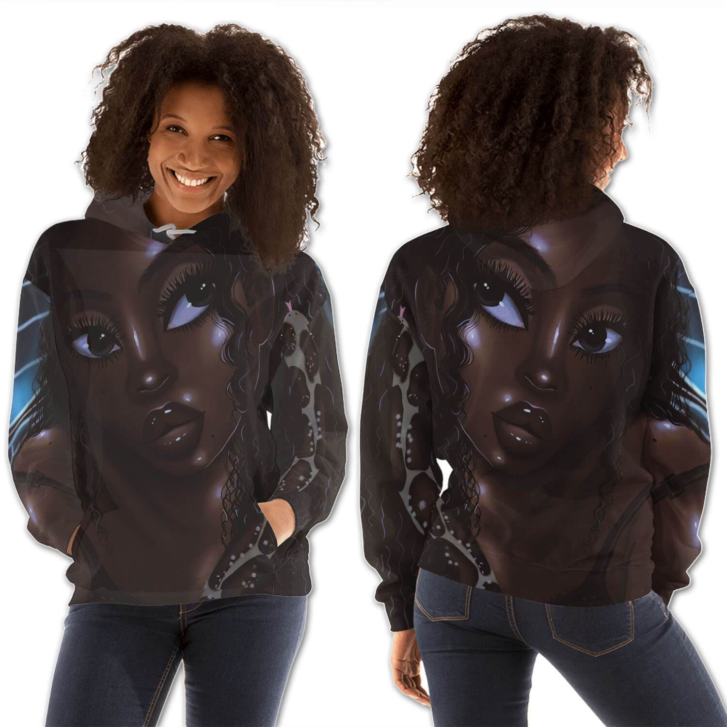 African American Hoodies Beautiful African American Woman All Over Print Womens Hooded Sweatshirt Black History Clothing BPS72541