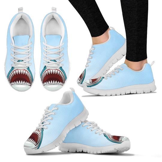 Shark Bite White Sneakers, Personalized Shoes Custom Name, Text For Women, Men