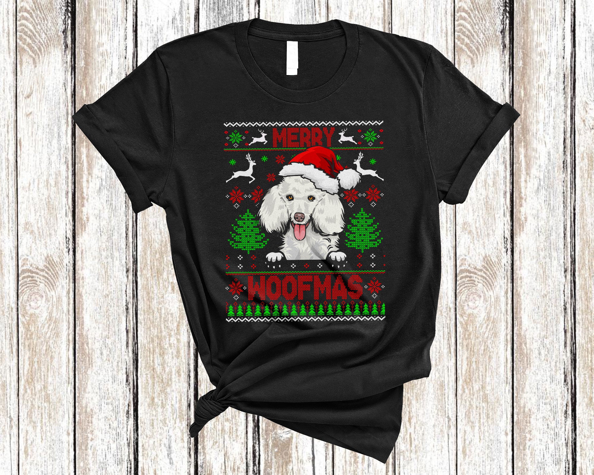 Christmas Dog Shirt Merry Woofmas Funny Ugly Christmas Santa Poodle Dog Sweater Gifts T-Shirt