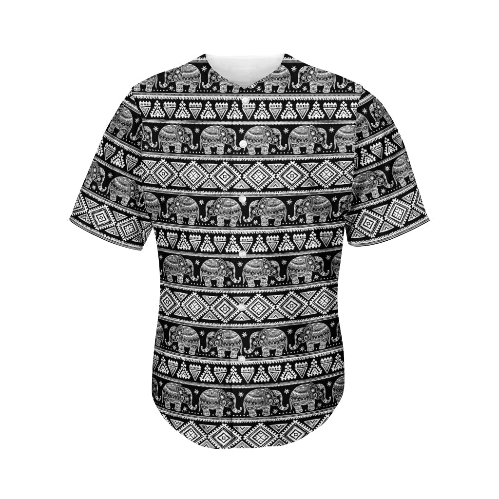 Black And White Indian Elephant Print Men’S Baseball Jersey 3D Print