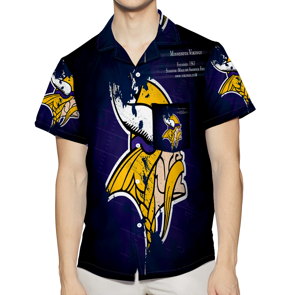 Minnesota Vikings Emblem Stadium 3D All Over Print Summer Beach Hawaiian Shirt With Pocket