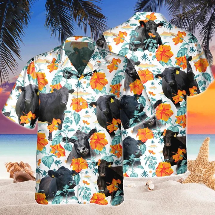 Gift For Cow Black Angus Blue Floral Hawaii Vintage Hawaii Shirt Women Ha39309