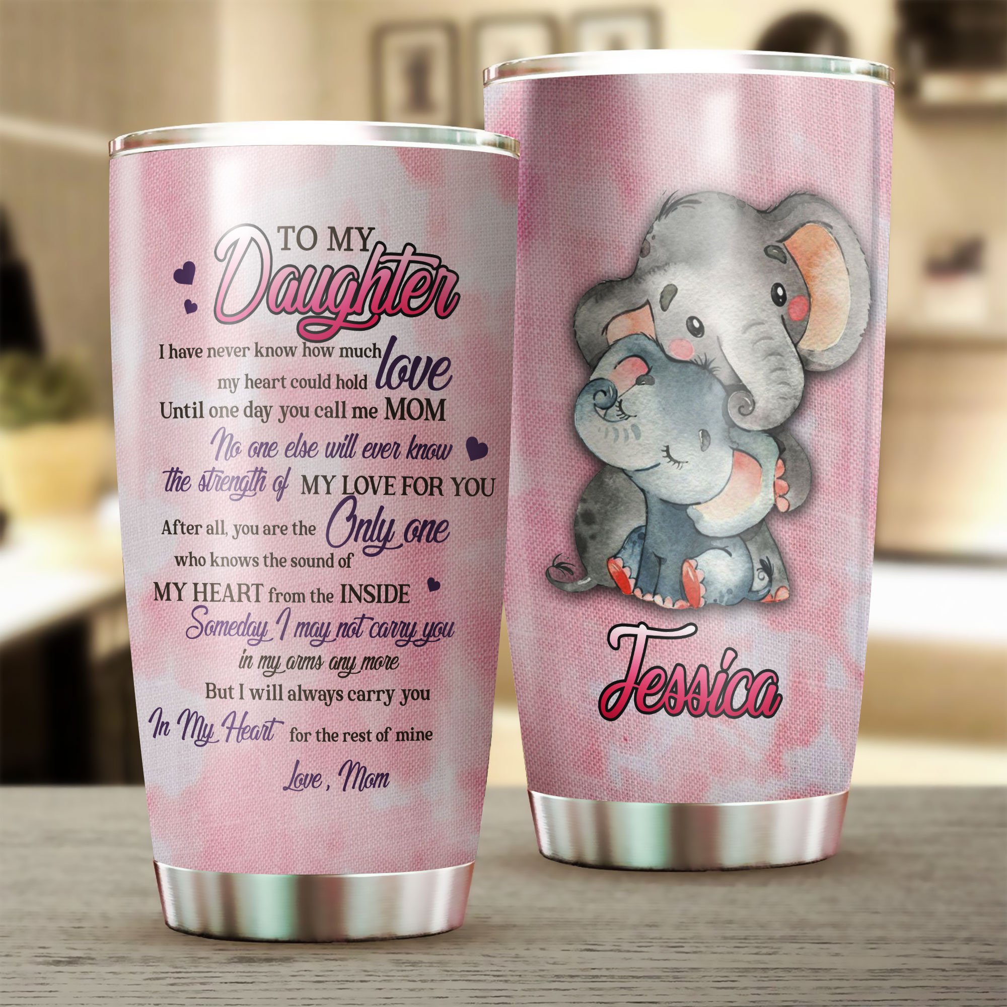 Custom Personalized name stainless steel tumbler drinkware family gift ideas for friend couple elephant lovers – Elephant Daughter TY03022112 – Personalizedwitch