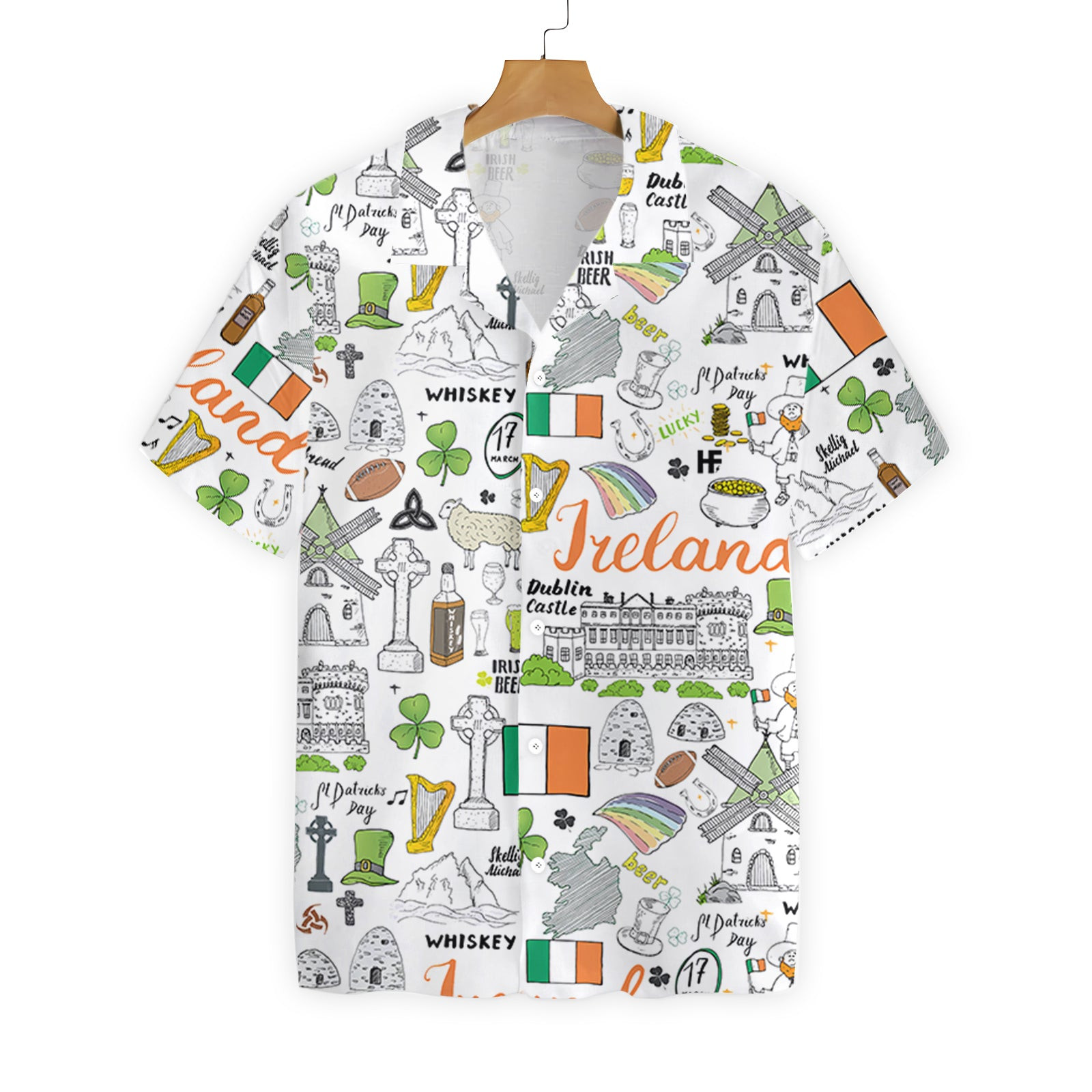 Love Ireland Doodle Hawaii Button Up Shirt For Men Ha3421