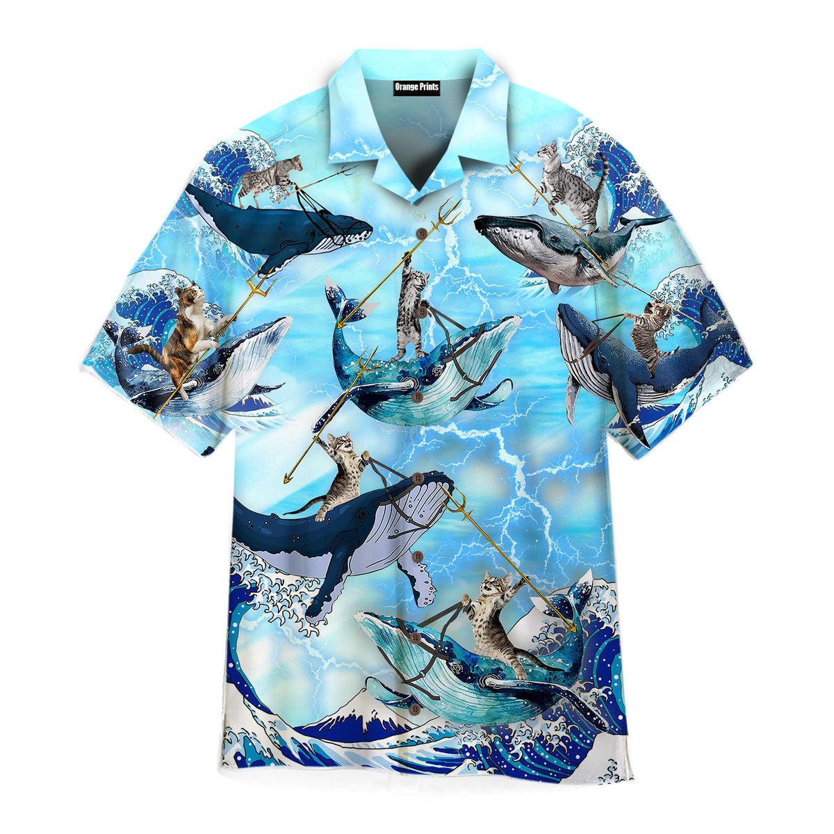 Cat Riding Whale In Ocean Hawaiian Shirt | For Men & Women | Wt9541