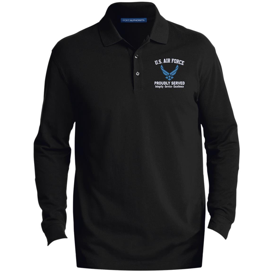 US Air Force Logo Core Values Embroidered LS Polo Shirt – Colorblock 1/2 Zip