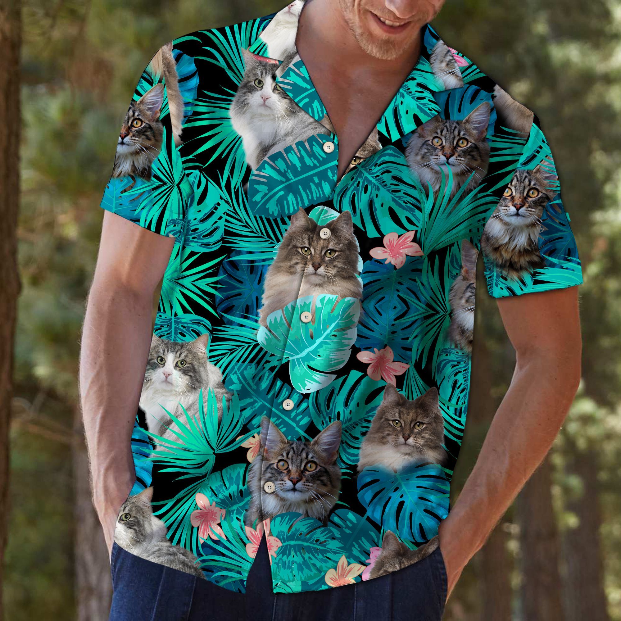 Tropical  Norwegian Forest Cat G5702 – Hawaii Shirt unisex womens & mens, couples matching, friends, funny family hawaiian shirts gifts (plus size available)