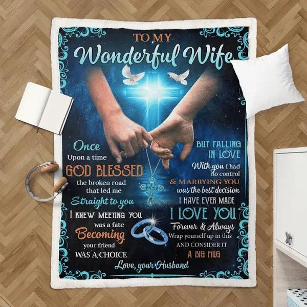 To My Wonderful Wife Once Upon A Time Fleece Blanket Gift For Wife From Husband Birthday Gift Home Decor Bedding Couch Sofa Soft And Comfy Cozy