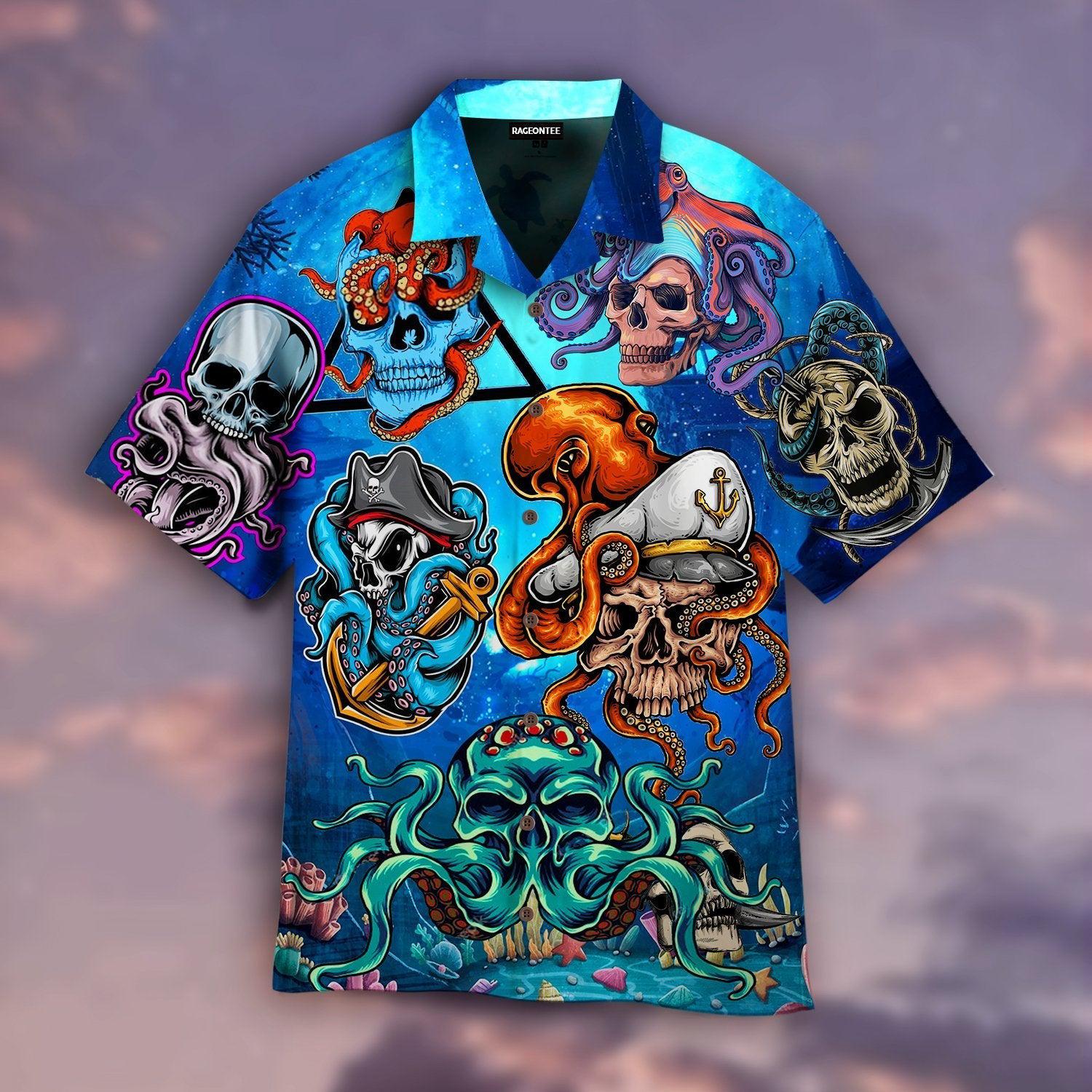 Pirate Skull Deep In The Ocean Hawaii Shirt For Men Women Ha41433