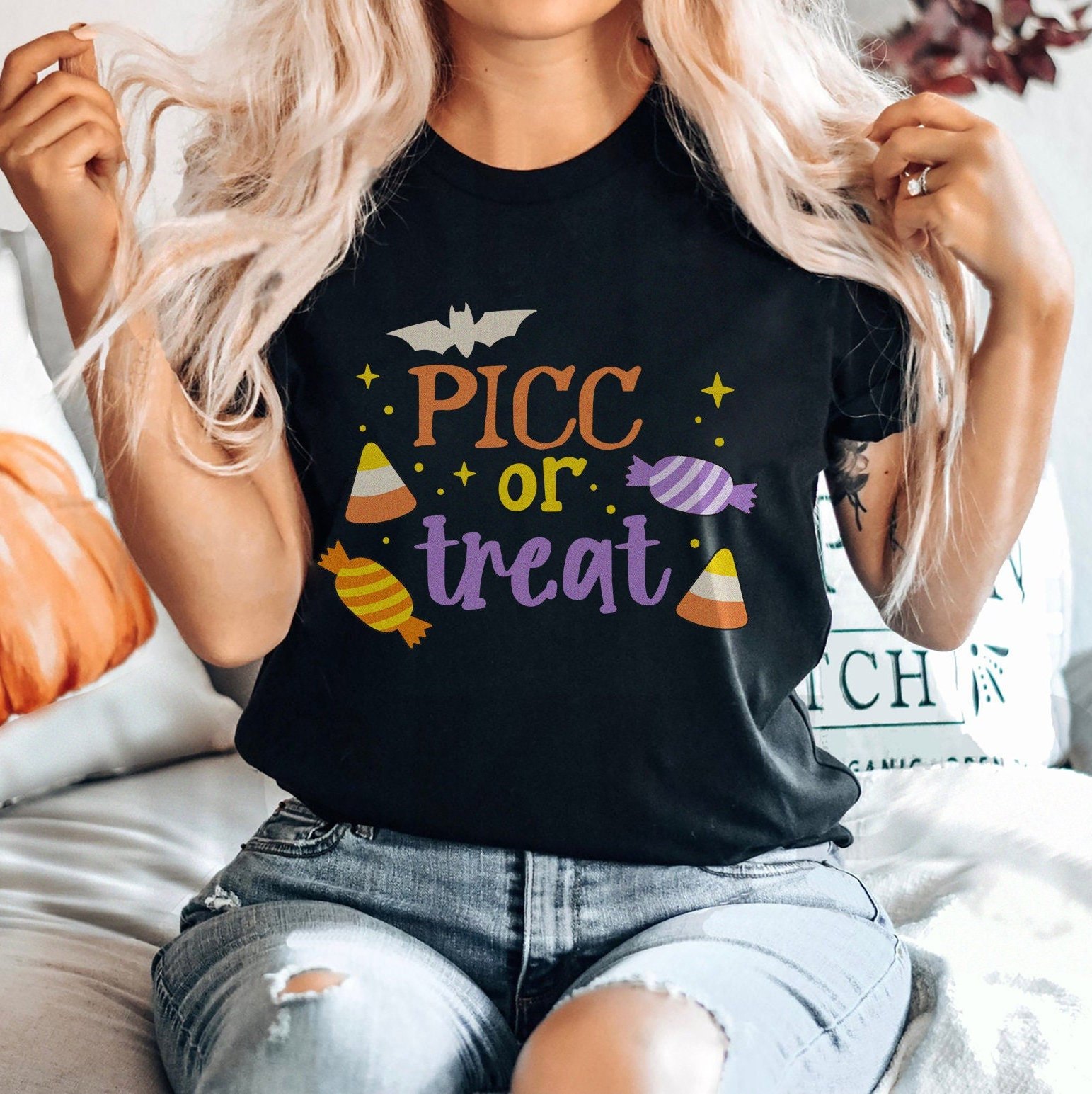 PICC Nurse Halloween Shirt – Cute VAT Vascular Access Team T-Shirt, Fall Autumn PICC Crew TShirt, Icu Rn Halloween Tee Gift