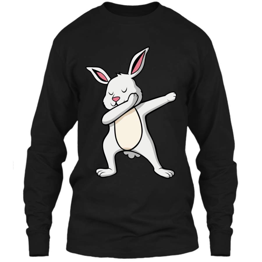 Dabbing Easter Bunny Shirts For Boys and Girls White Rabbit LS Ultra Cotton Tshirt